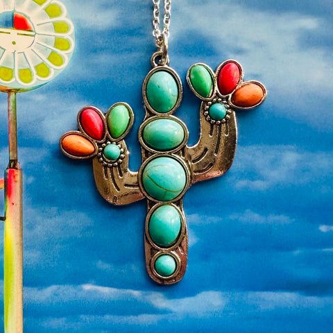 Turquoise/Coral Cactus Necklace