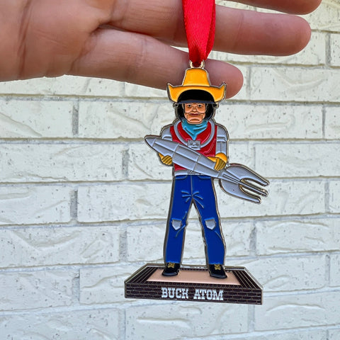Buck Atom Enamel Ornament 3”