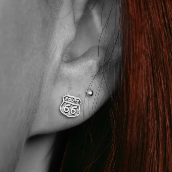 Sterling Silver Route 66 Stud Earrings By From Mars Metals