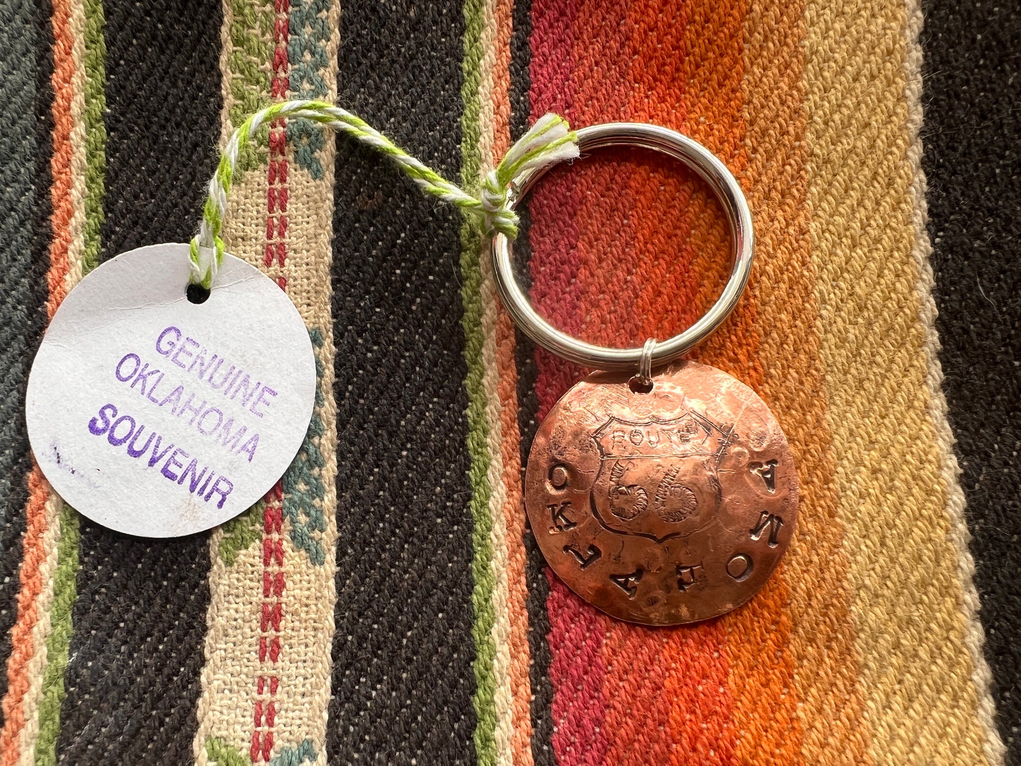 Genuine Oklahoma Souvenir Copper Key Rings & Good Luck Charms