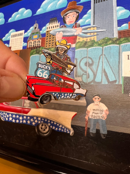 Route 66 Tattoo Man 56 Chevy and Buck Magnet