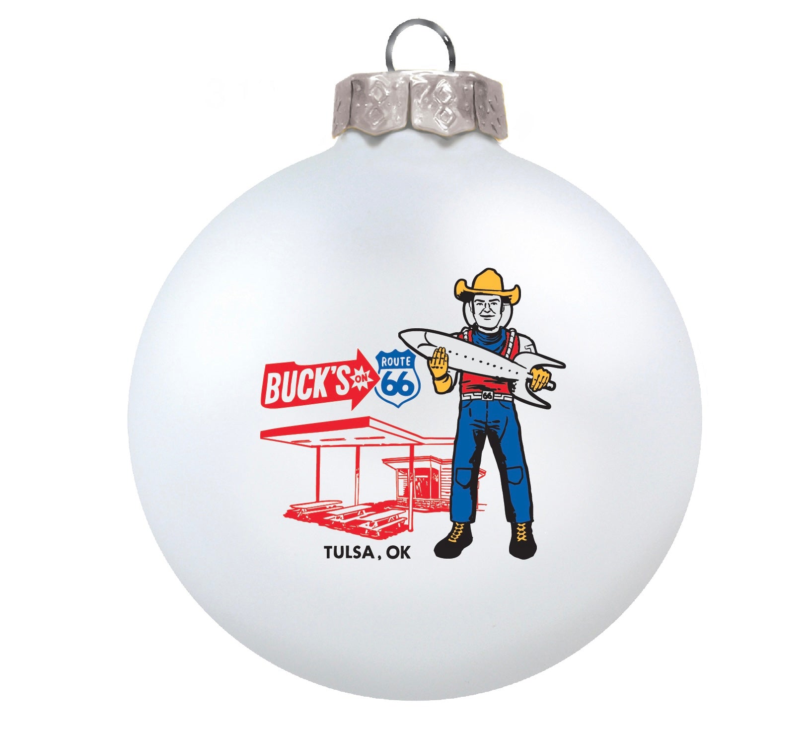 Glass Buck Atom Muffler Man Holiday Ball Ornament