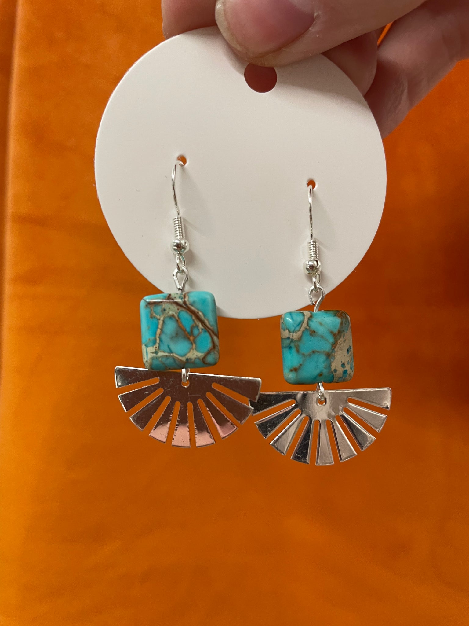 Square Turquoise Sunburst Earrings