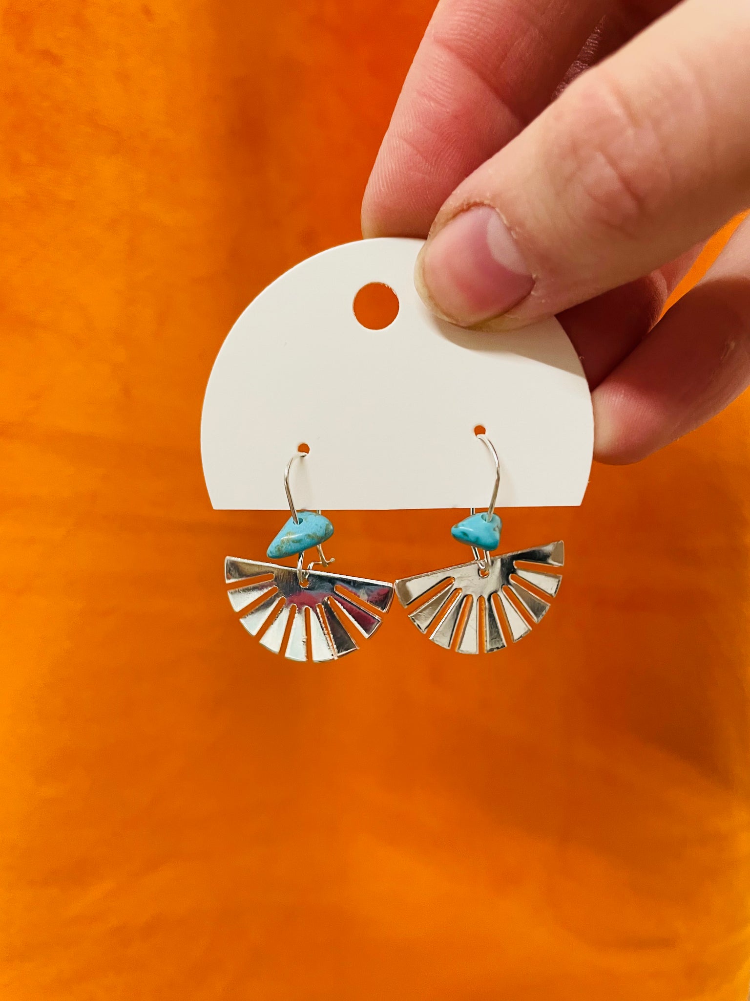 Silver sunburst earrings - turquoise small